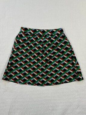 J. Crew Silk Geometric Print A-Line Skirt Multicolor Preppy Women's Size 4